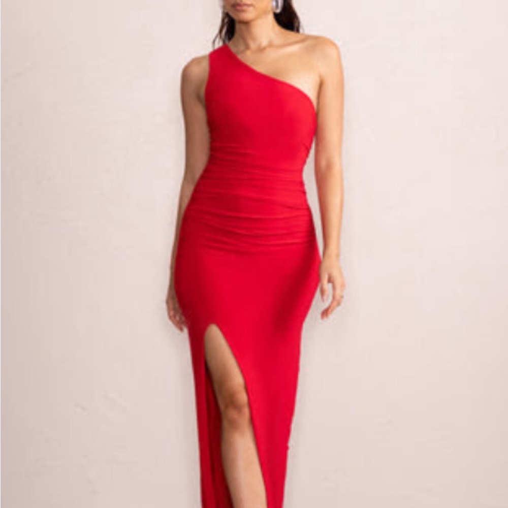 Club L London Vibrant Red One-Shoulder Gown - Picture 2 of 2